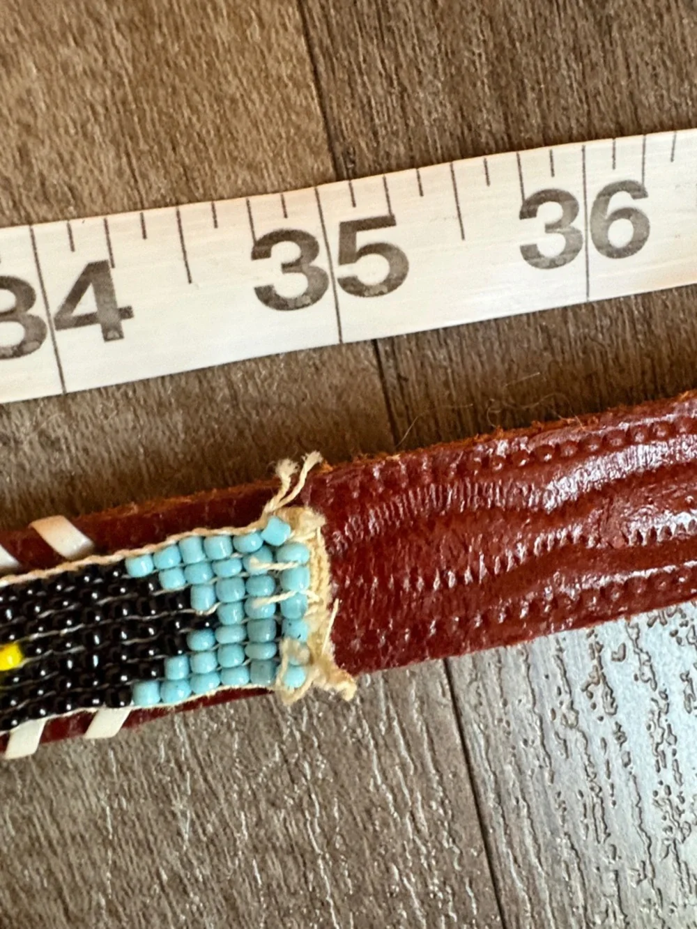 Leather Genuine Cowhide Brown Western Southwestern Beaded Native American Belt